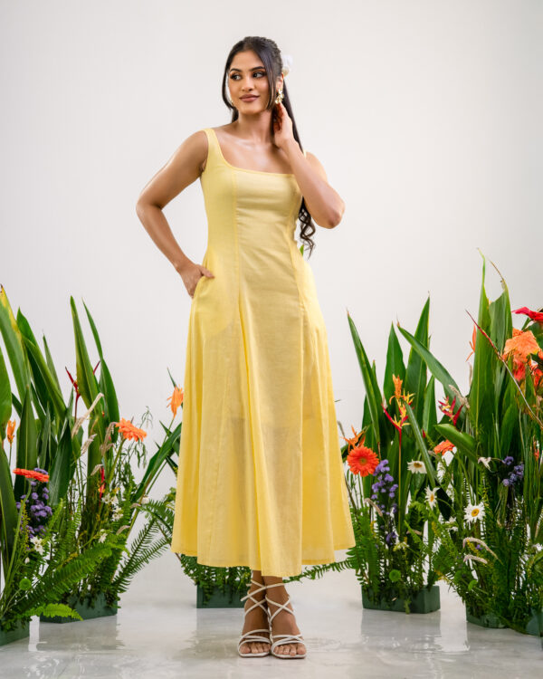 Butter Yellow Square Neck Maxi Dress