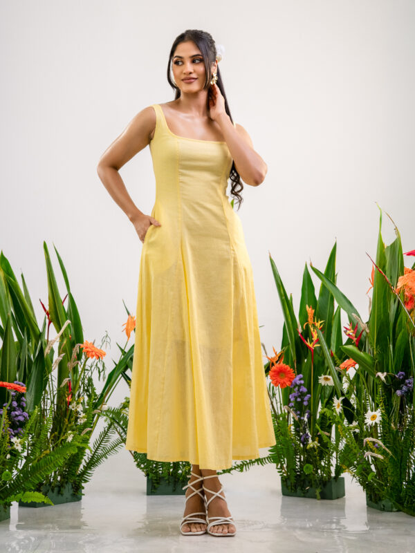 Butter Yellow Square Neck Maxi Dress