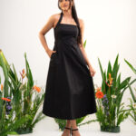 Black halter neck midi dress