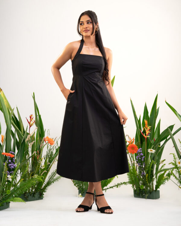 Black halter neck midi dress