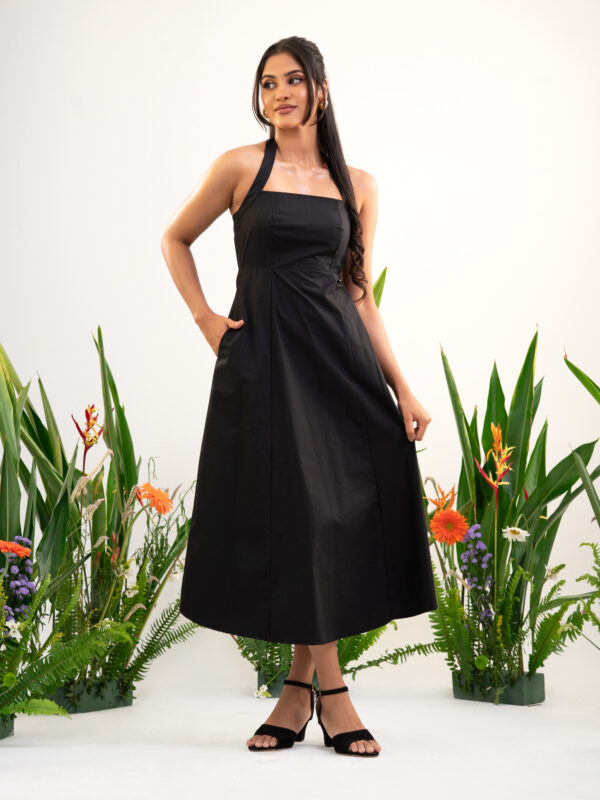 Black halter neck midi dress